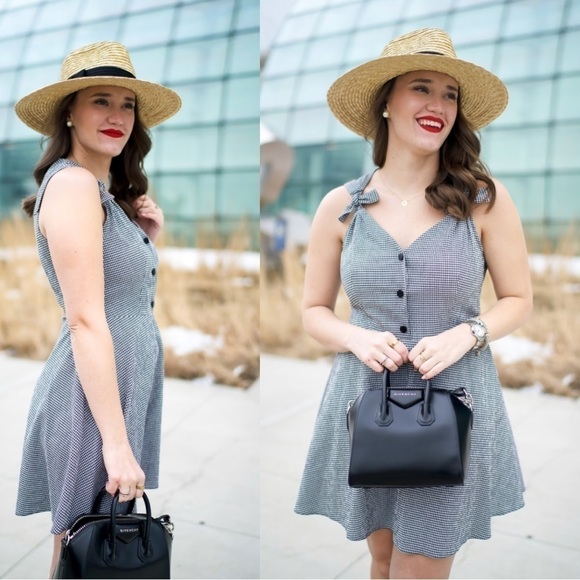 Topshop Black White Gingham Checked Skater Micro Mini Party Summer Dress Size 10 - Picture 6 of 15